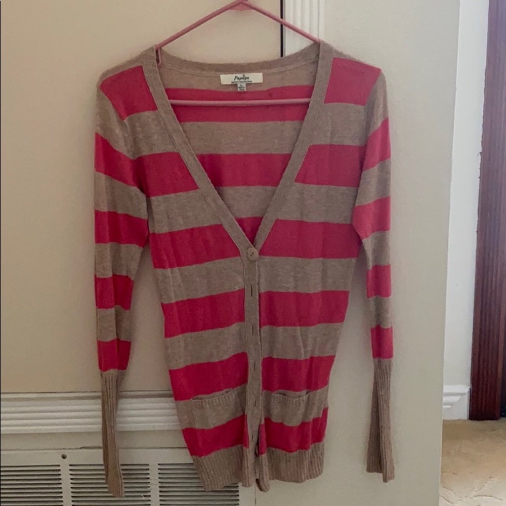 Oversized striped pink/tan cardigan